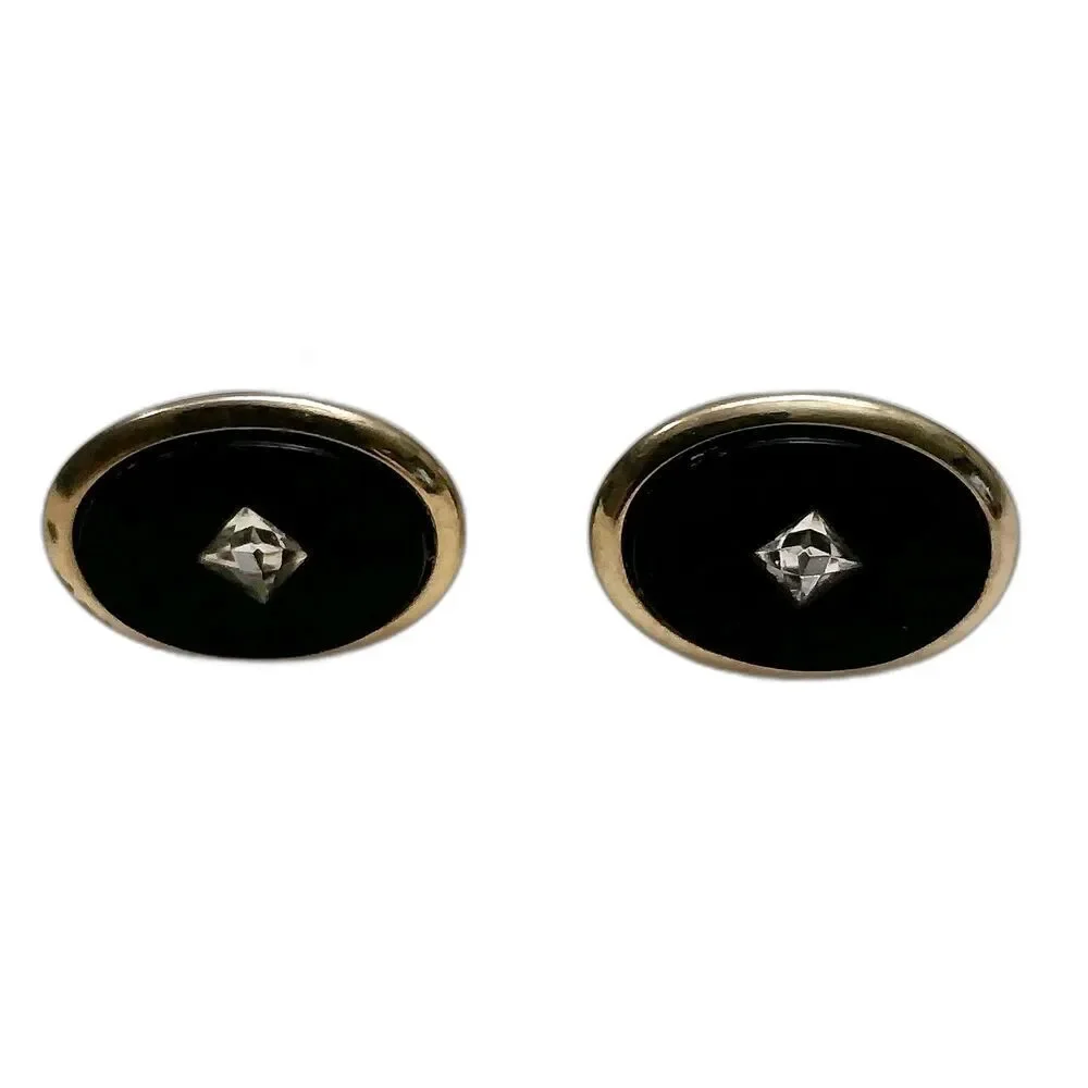 Vintage Black Onyx Cufflinks Jewelry Gold Tone #J222